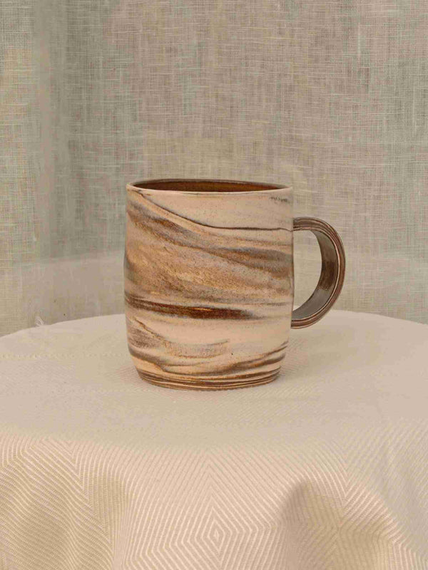 Wheel-thrown cream and brown swirl ceramic mug