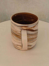Wheel-thrown cream and brown swirl ceramic mug