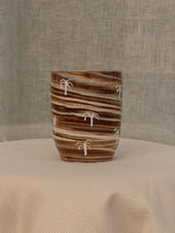 Wheel-thrown two-tone swirl ceramic tumbler with thumb rest