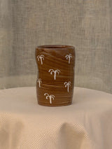 Wheel-thrown two-tone swirl ceramic tumbler with thumb rest