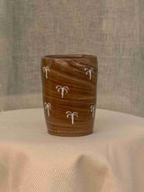 Wheel-thrown two-tone swirl ceramic tumbler with thumb rest
