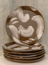 Set of two black clay plates with white slip brush strokes