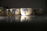 Handmade Arabic gahwa finjan with blue palm tree and gold date decoration